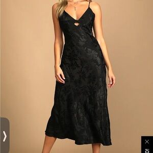 Lulus Vacation Views Black Jacquard Twist-Front Midi Dress